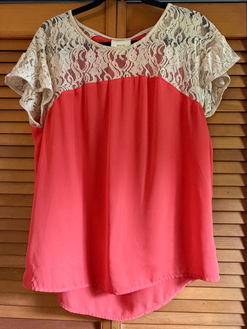 Maeve Anthropologie Coral Ivory Lace Blouse Top M
